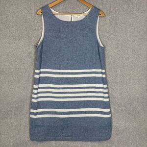 BeachLunchLounge Jaylene Shift Dress-Linen Blend-Blue/White-Women Large